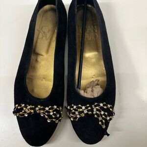 Joan & David Black Flats with Gold Accents
